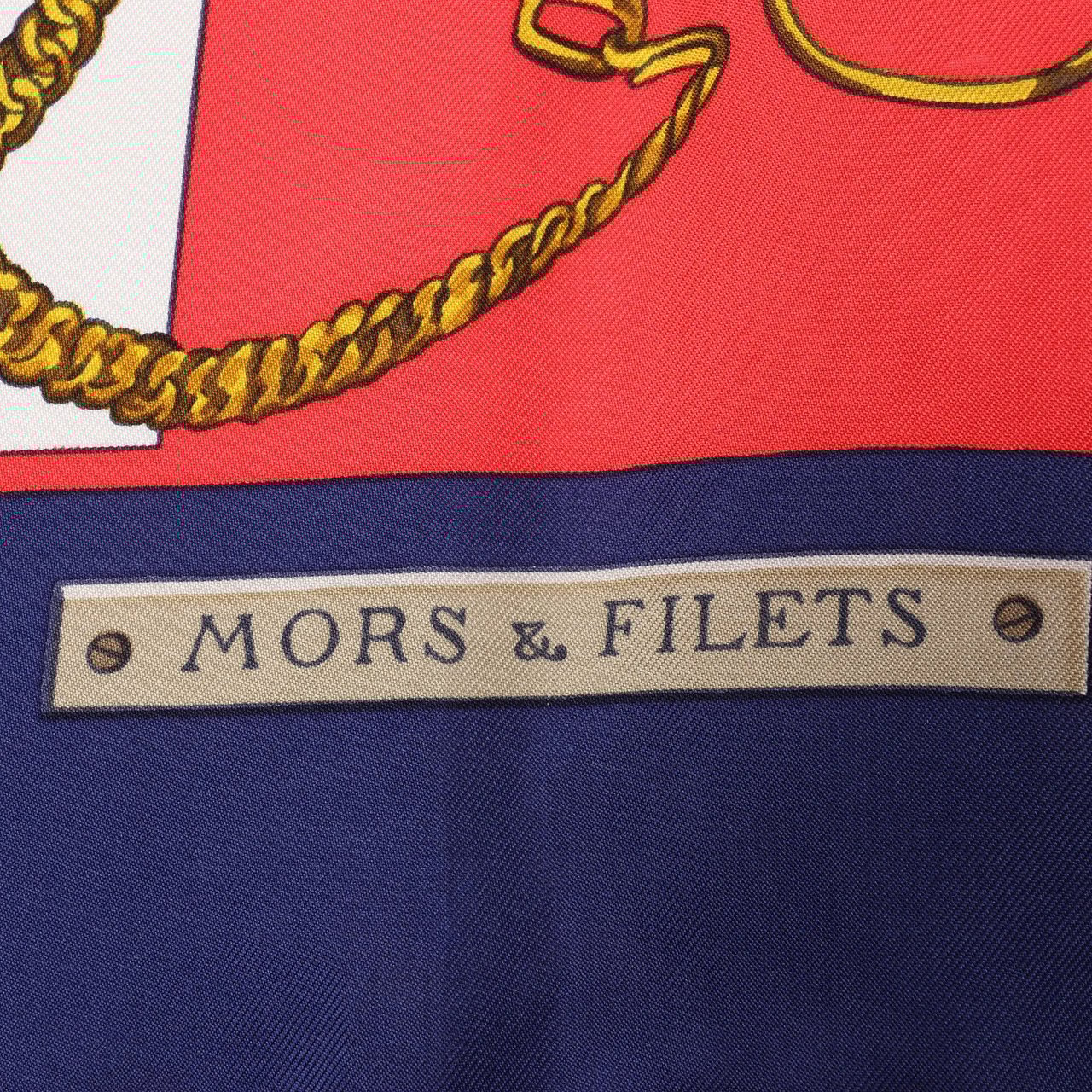 Hermès Hermès Carré 90 "MORS&FILETS" Silk handkerchief in Red x Navy Blue Rood