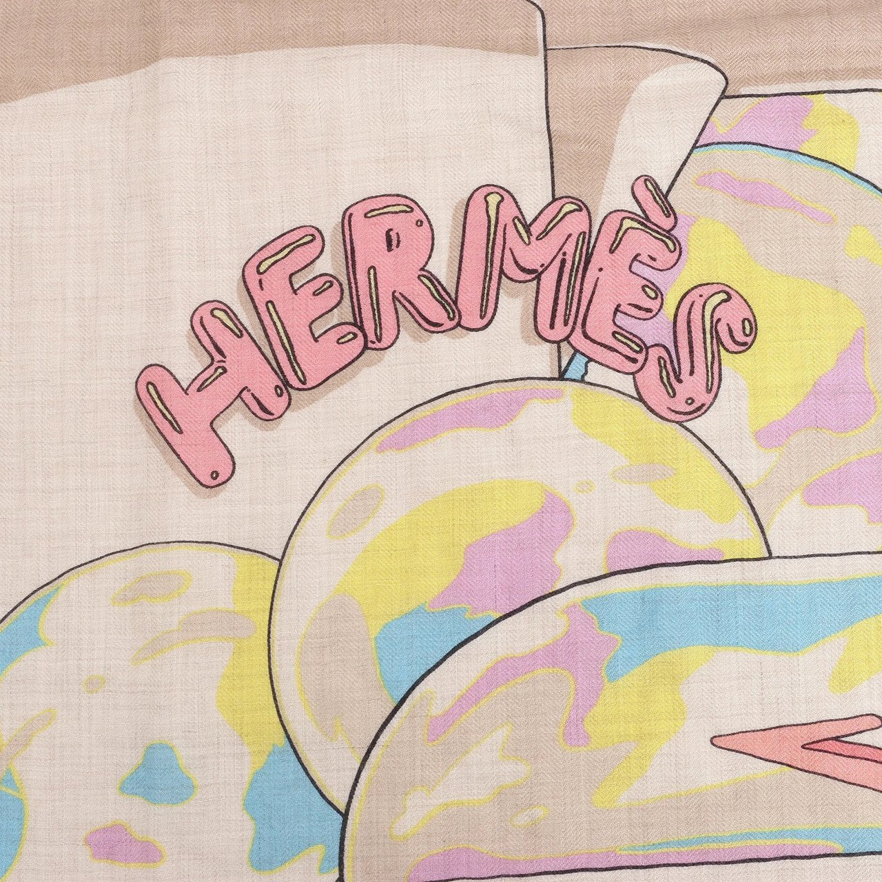 Hermès Hermès Carré Geant "LOCOMOTION" Cashmere and Silk Scarf in Beige Beige