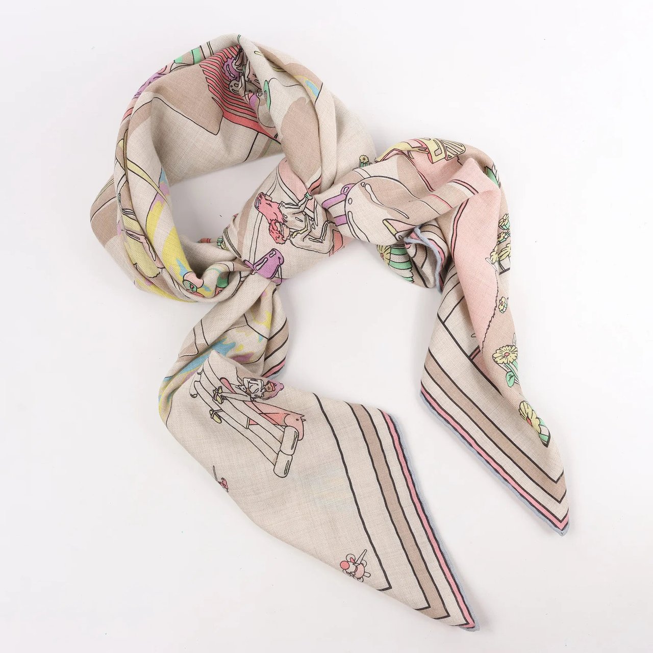 Hermès Hermès Carré Geant "LOCOMOTION" Cashmere and Silk Scarf in Beige Beige