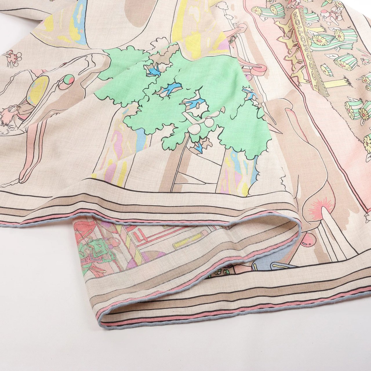 Hermès Hermès Carré Geant "LOCOMOTION" Cashmere and Silk Scarf in Beige Beige