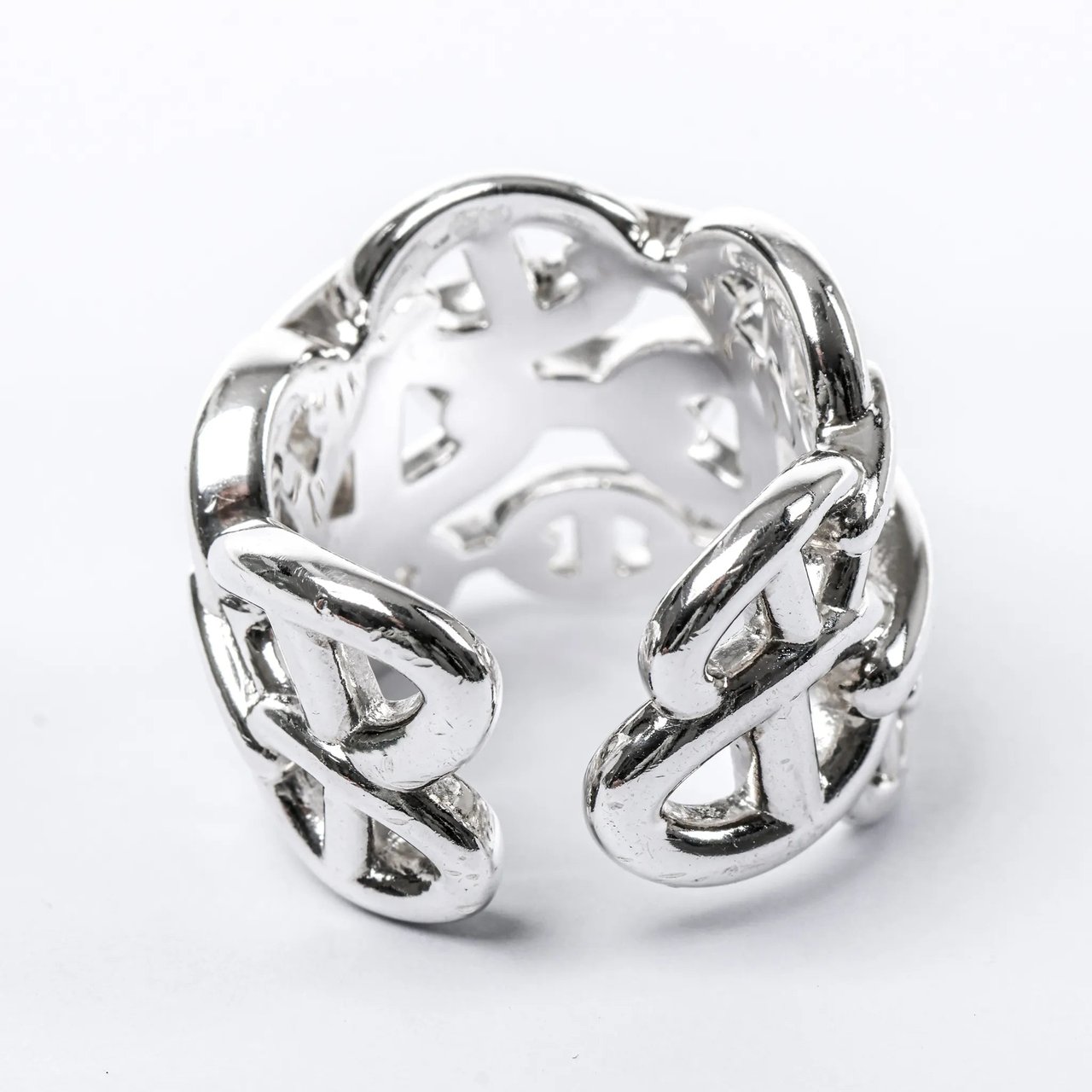 Hermès Hermes Chaîne d'Ancre Enchaînée Silver Ring, Size 54 EU Zilver