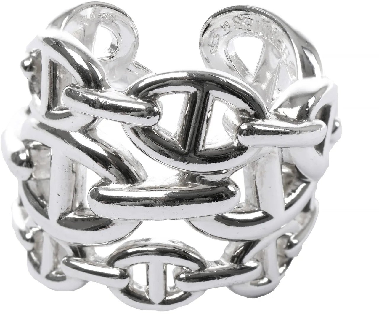 Hermès Hermes Chaîne d'Ancre Enchaînée Silver Ring, Size 54 EU Zilver