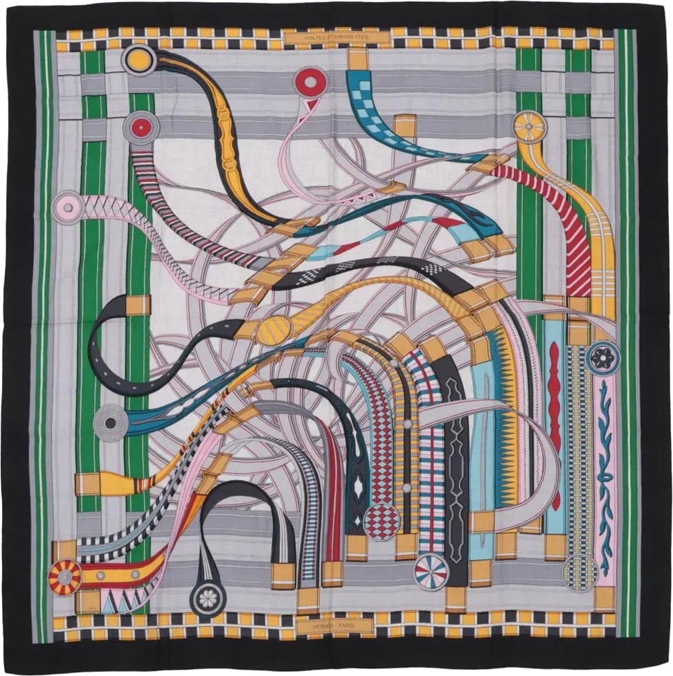 Hermès Hermès Carré Geant "Voltes et Pirouettes" Cashemere & Silk Scarf in Black Zwart