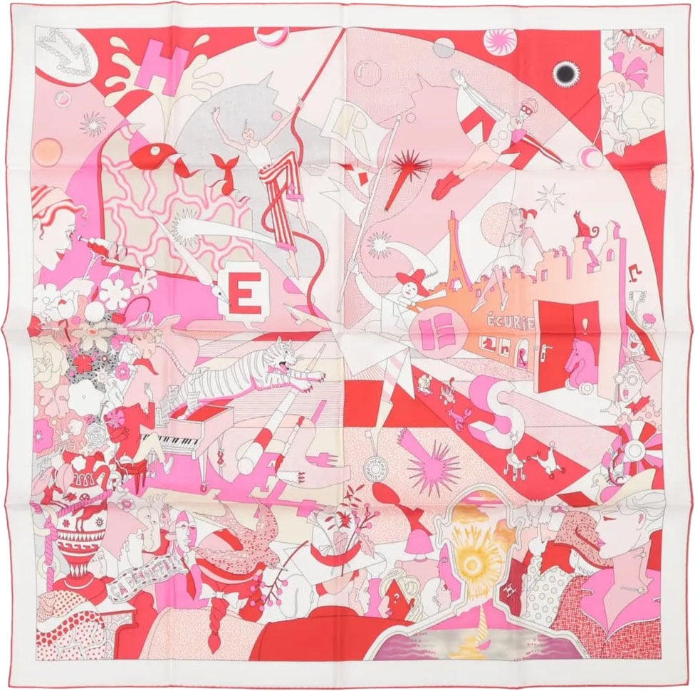 Hermès Hermès Carré 90 "CA DECOIFFE" Silk handkerchief in Pink Roze