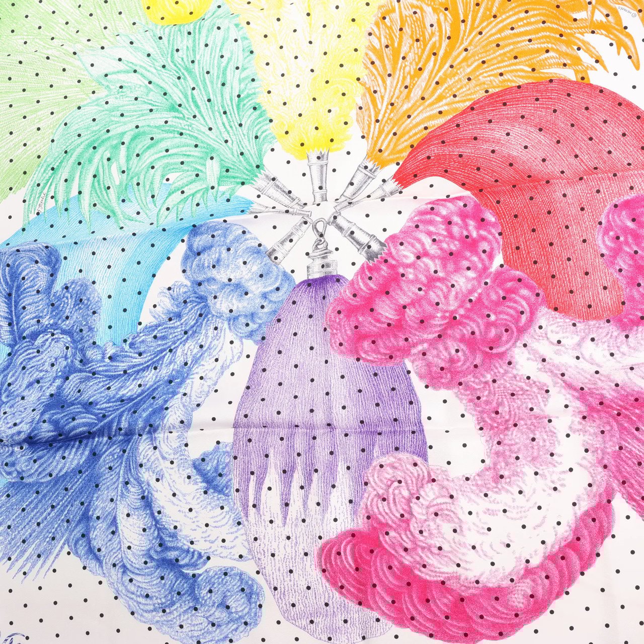 Hermès Hermès Carré 90 "Plumets et Panaches" Silk handkerchief in White x Multicolor Divers