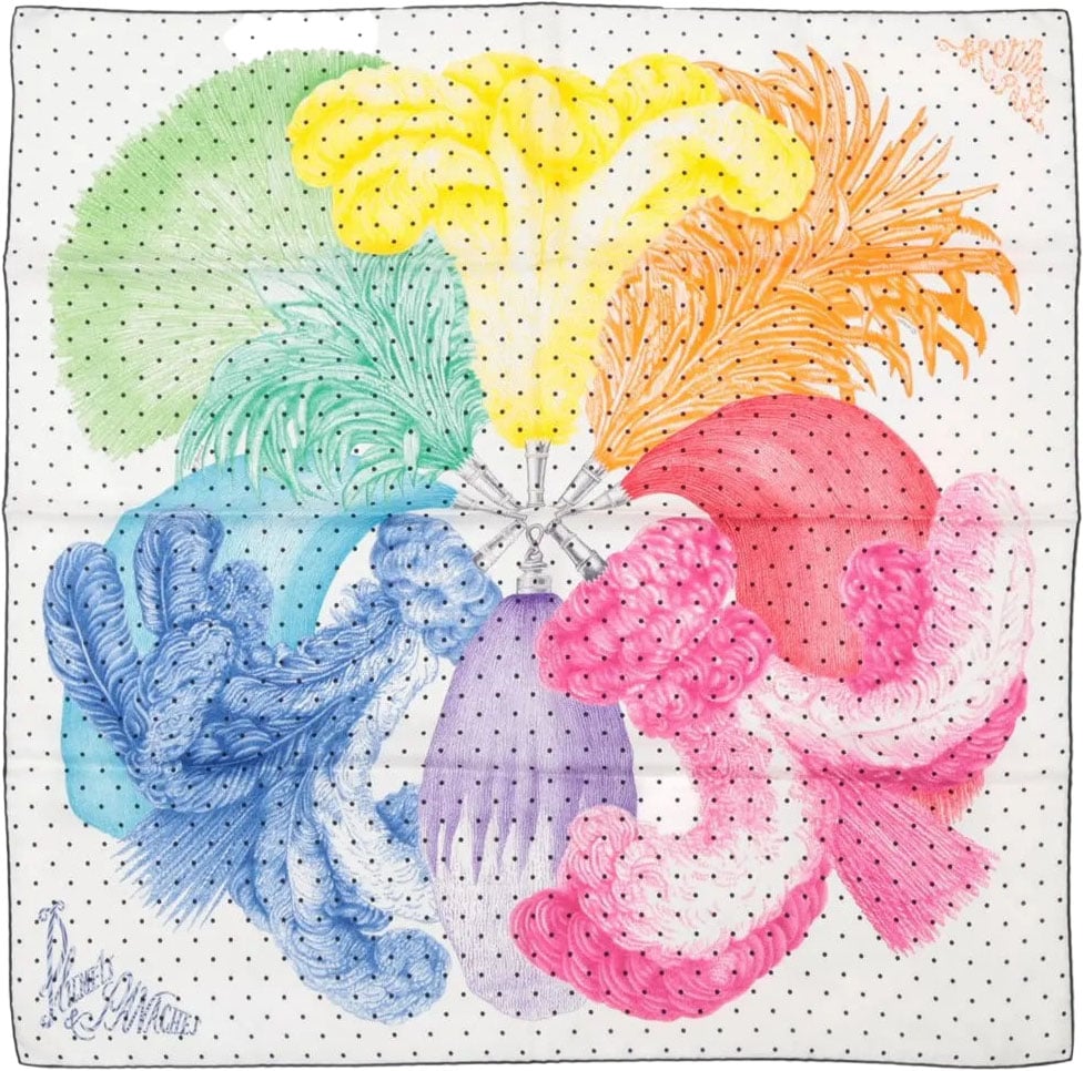 Hermès Hermès Carré 90 "Plumets et Panaches" Silk handkerchief in White x Multicolor Divers