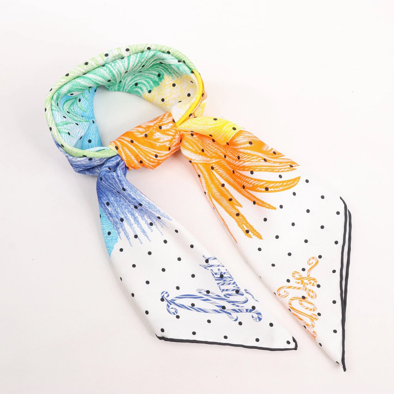 Hermès Hermès Carré 90 "Plumets et Panaches" Silk handkerchief in White x Multicolor Divers