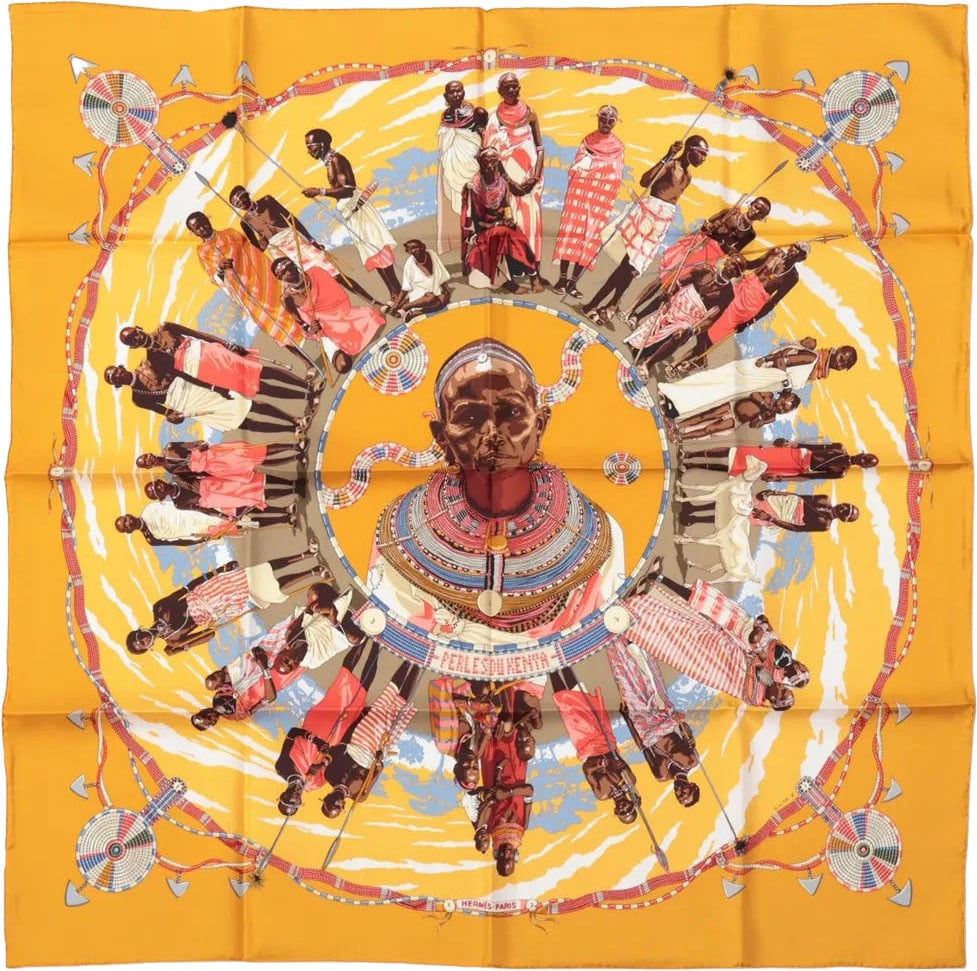 Hermès Hermès Carré 90 "PERLES DU KENYA" Silk handkerchief in Orange Oranje