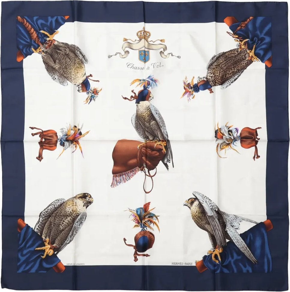 Hermès Hermès Carré 90 "Chasse a Vol falconry" Silk handkerchief in Navy Blue Blauw