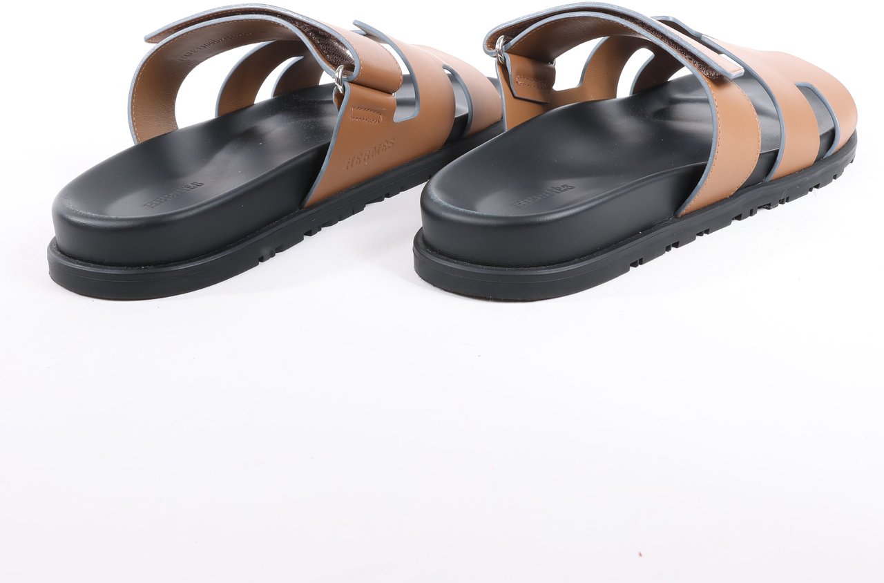 Hermès HERMES Cypre Leather Sandals in Brown Velcro Strap, Size 42 EU Bruin