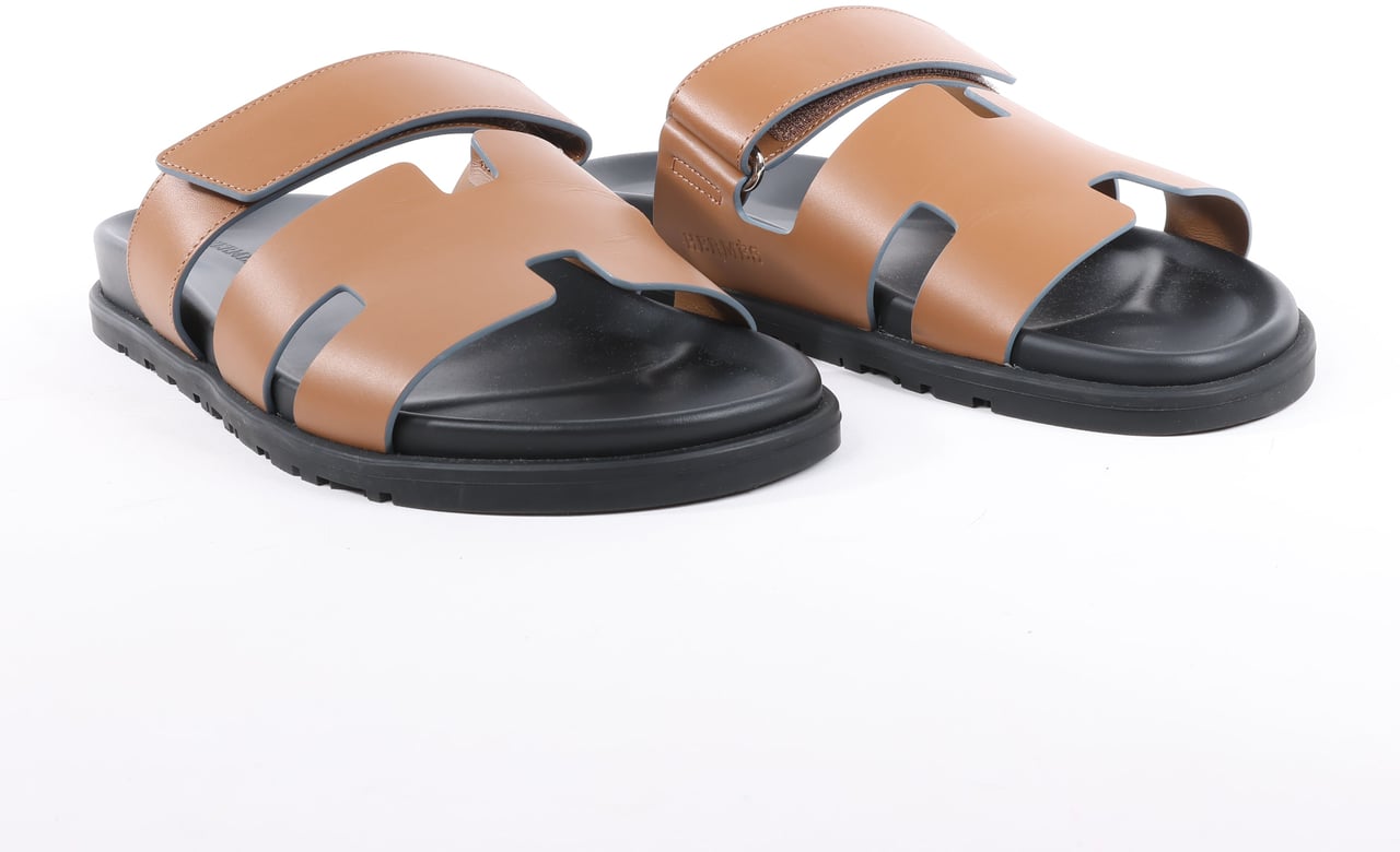 Hermès HERMES Cypre Leather Sandals in Brown Velcro Strap, Size 42 EU Bruin