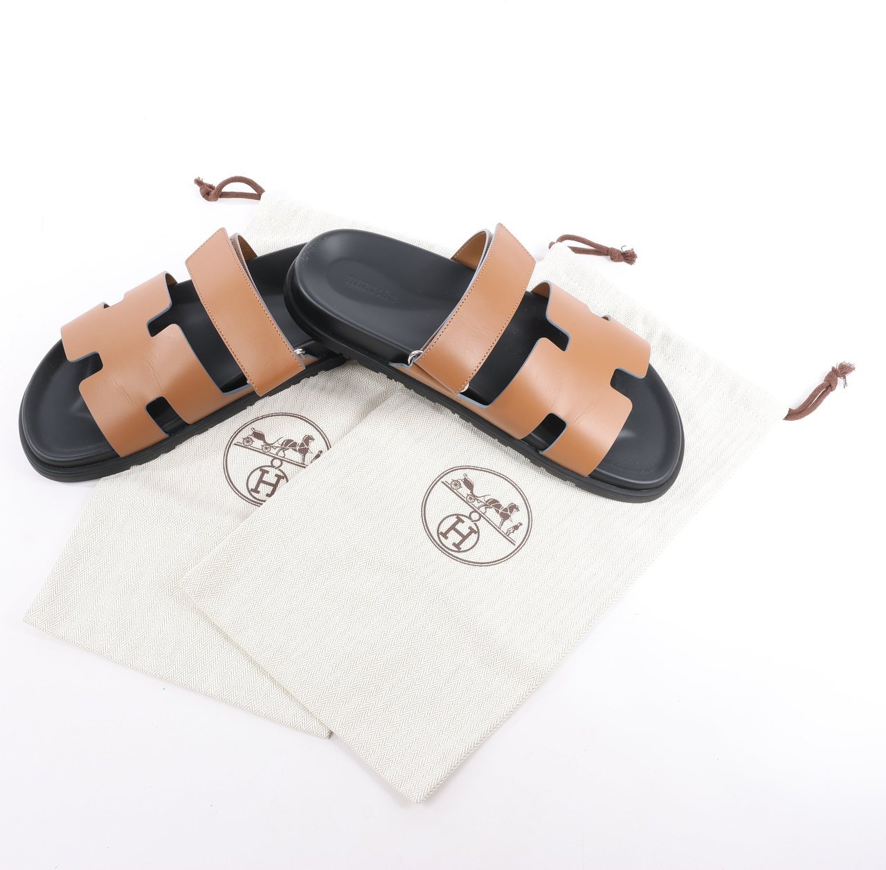 Hermès HERMES Cypre Leather Sandals in Brown Velcro Strap, Size 42 EU Bruin