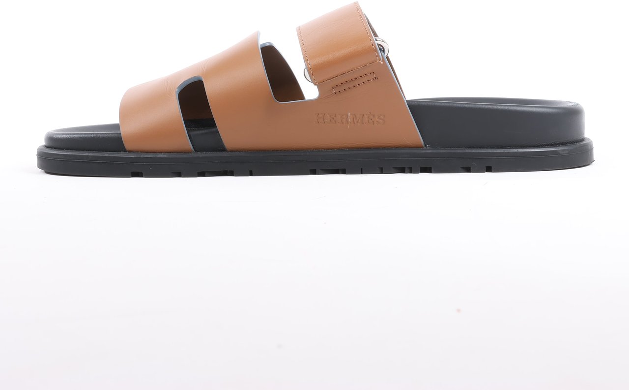 Hermès HERMES Cypre Leather Sandals in Brown Velcro Strap, Size 42 EU Bruin