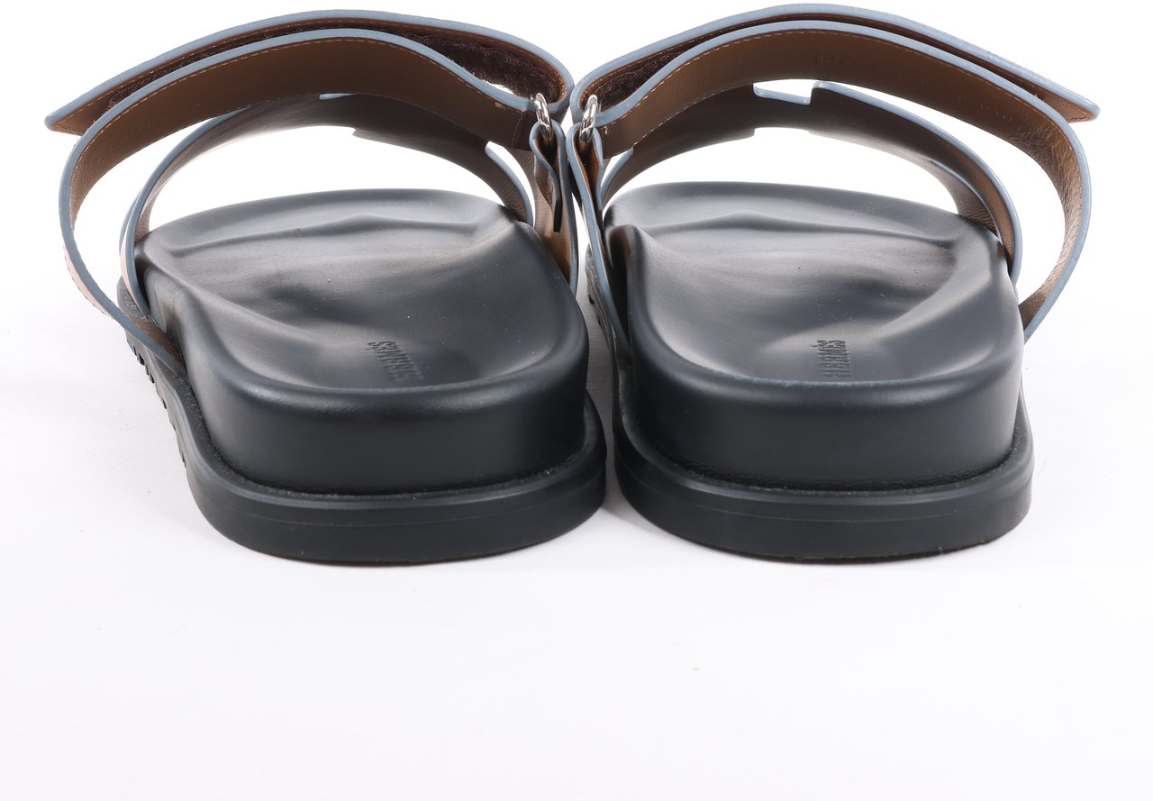 Hermès HERMES Cypre Leather Sandals in Brown Velcro Strap, Size 42 EU Bruin