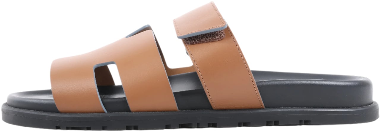 Hermès HERMES Cypre Leather Sandals in Brown Velcro Strap, Size 42 EU Bruin