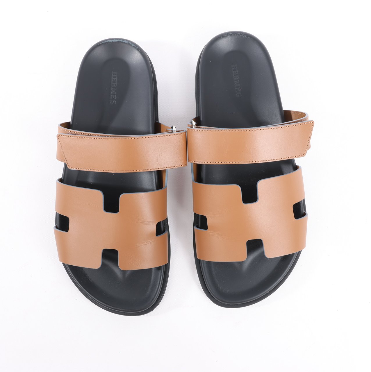 Hermès HERMES Cypre Leather Sandals in Brown Velcro Strap, Size 42 EU Bruin