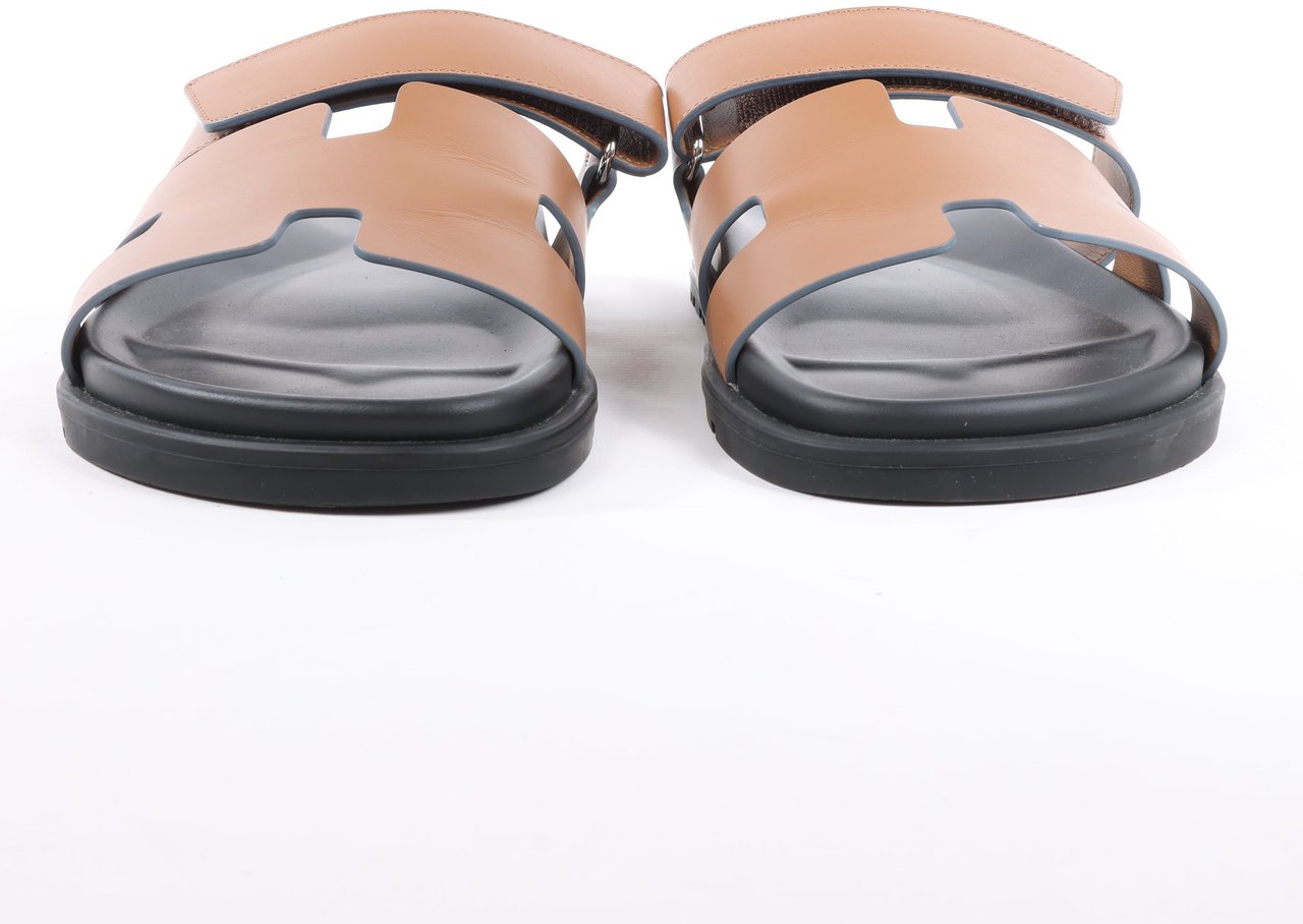 Hermès HERMES Cypre Leather Sandals in Brown Velcro Strap, Size 42 EU Bruin