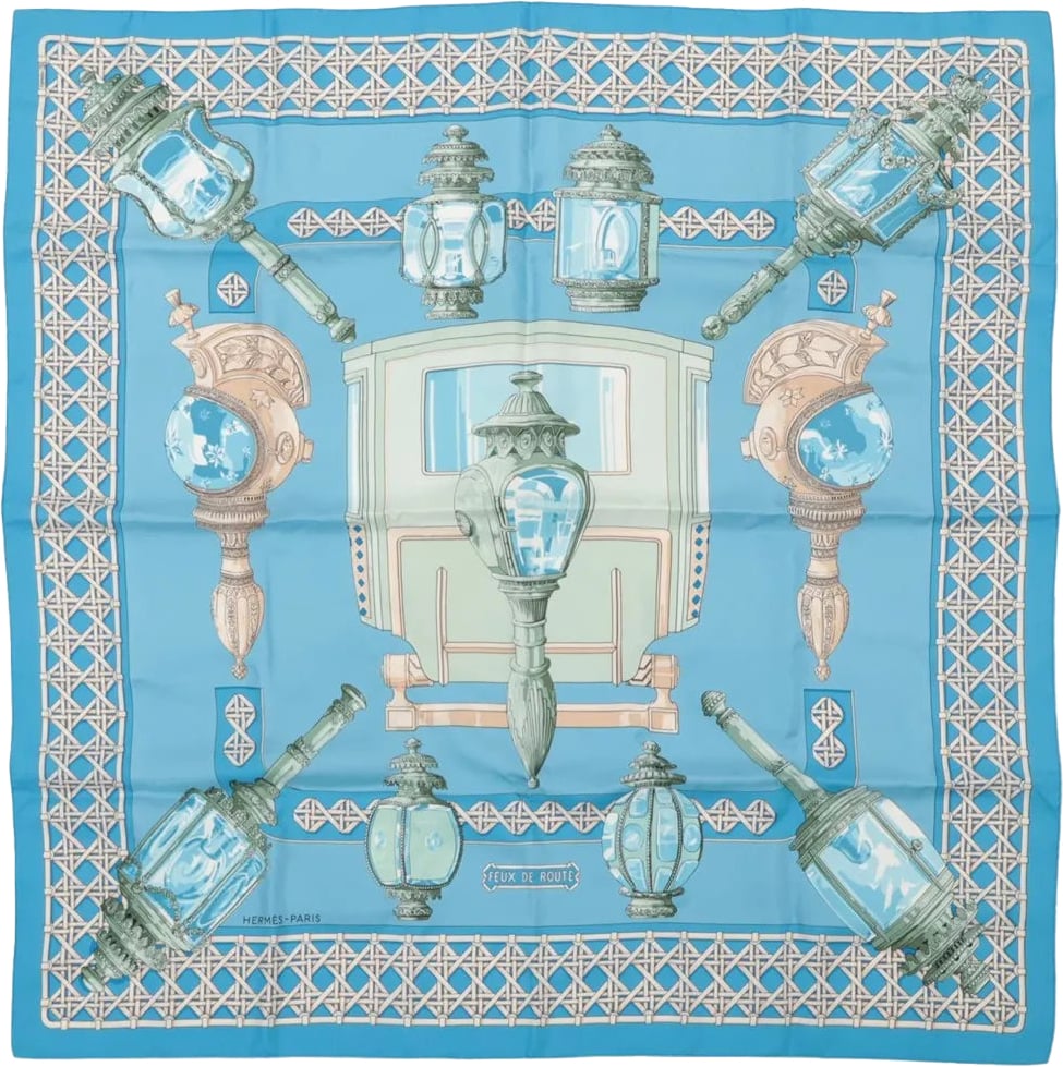 Hermès Hermès Carré 90 "FEUX DE ROUTE" Silk handkerchief in Blue Blauw