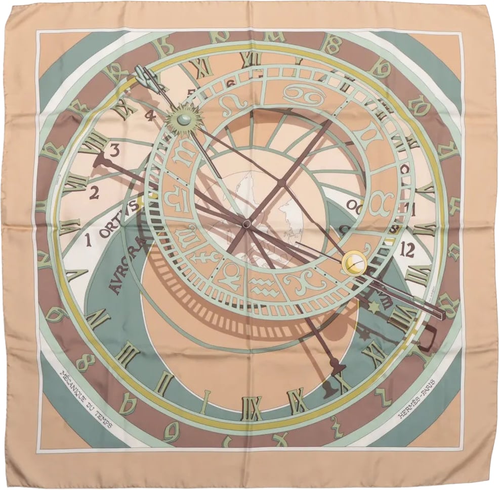 Hermès Hermès Carré 90 "MECANIQUE DU TEMPS" Silk handkerchief in Beige Beige