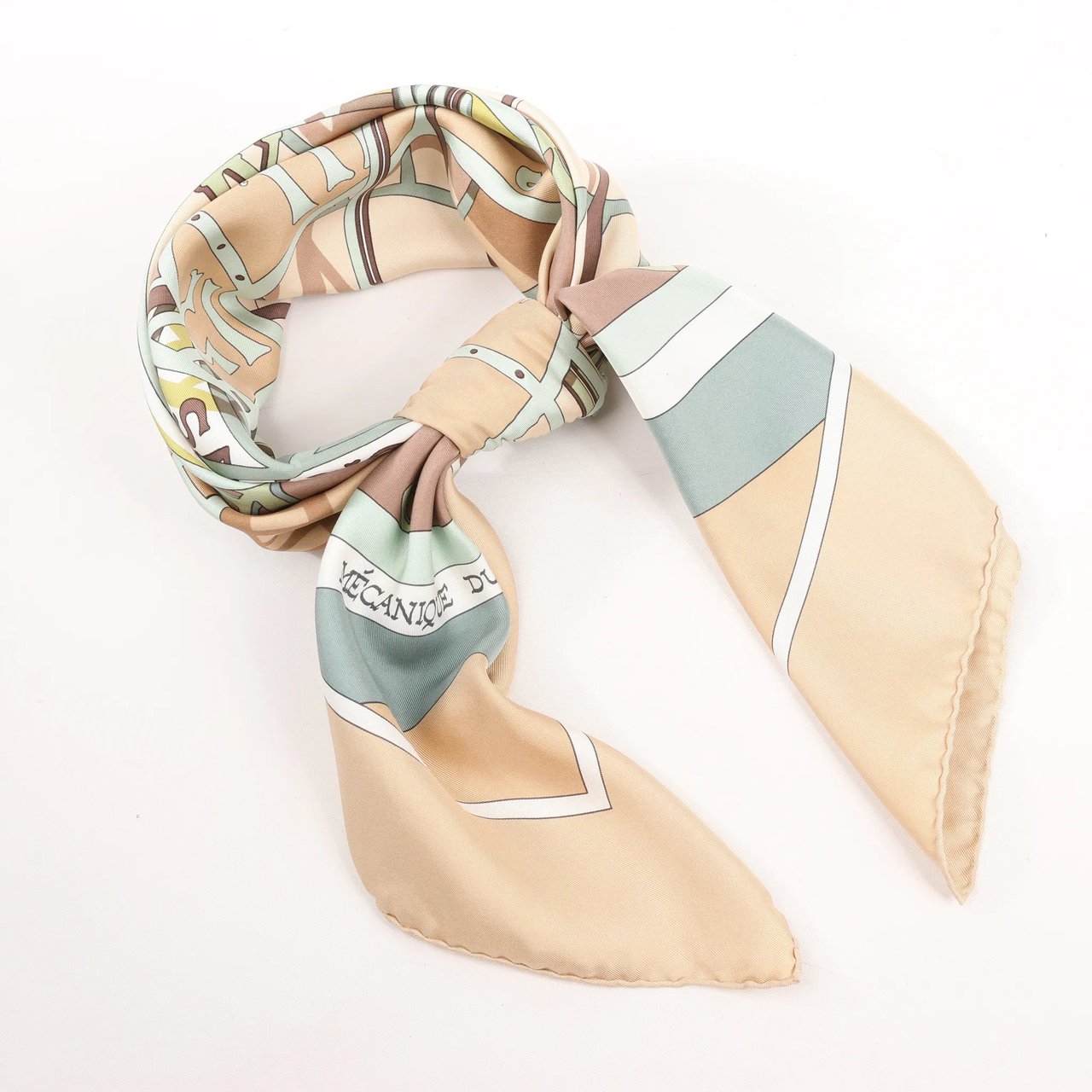 Hermès Hermès Carré 90 "MECANIQUE DU TEMPS" Silk handkerchief in Beige Beige