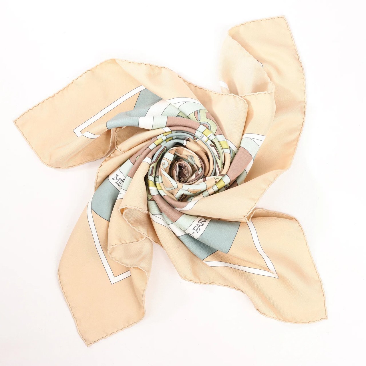 Hermès Hermès Carré 90 "MECANIQUE DU TEMPS" Silk handkerchief in Beige Beige