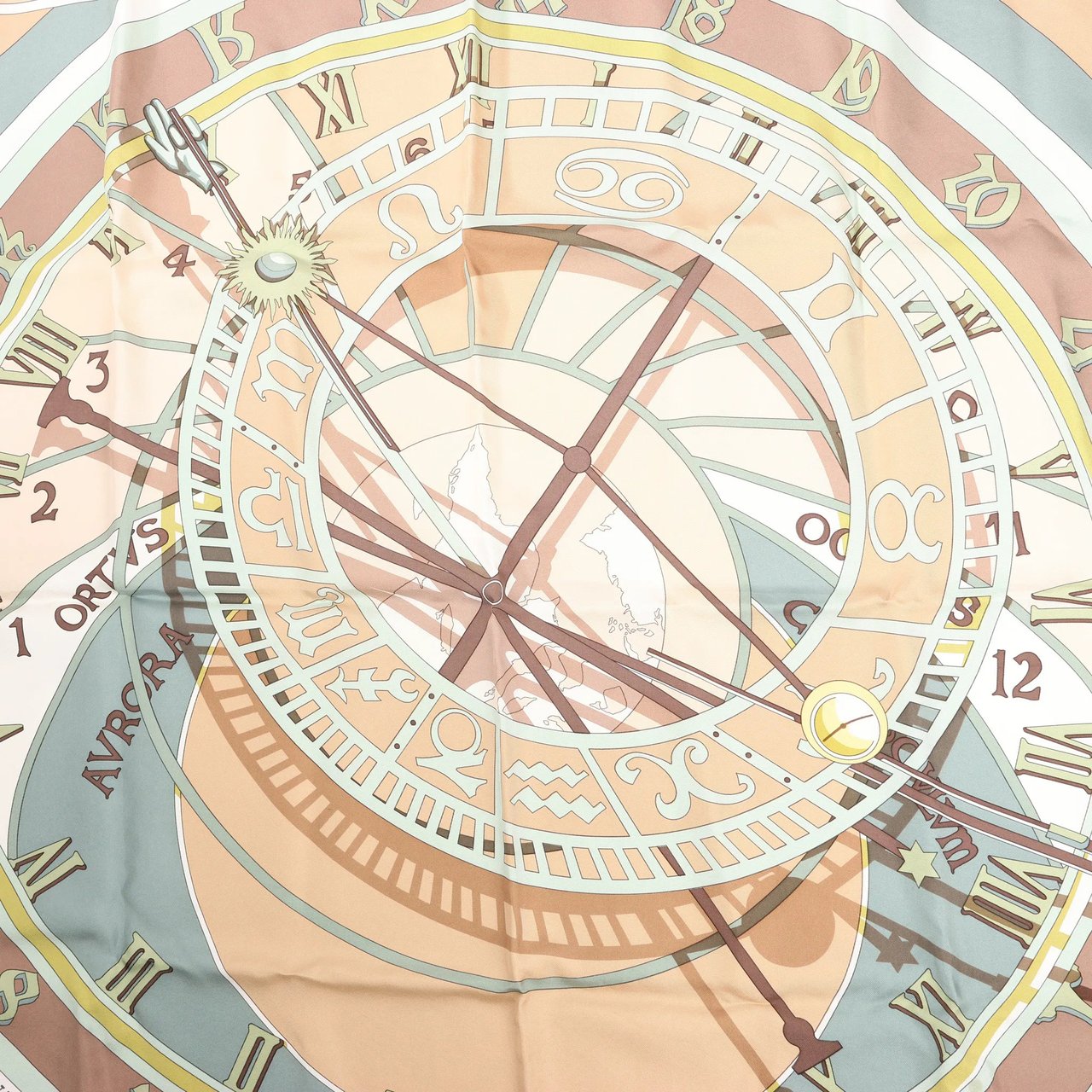 Hermès Hermès Carré 90 "MECANIQUE DU TEMPS" Silk handkerchief in Beige Beige