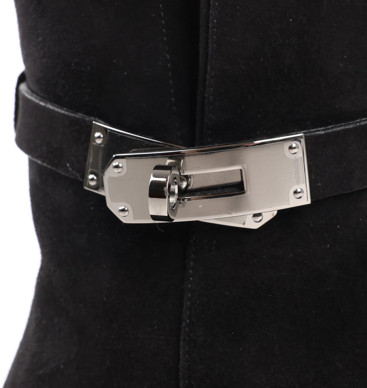 Hermès Hermes Saint Germain Kelly Metal Fittings Suede Ankle Boots in Black, Size 37 EU Zwart