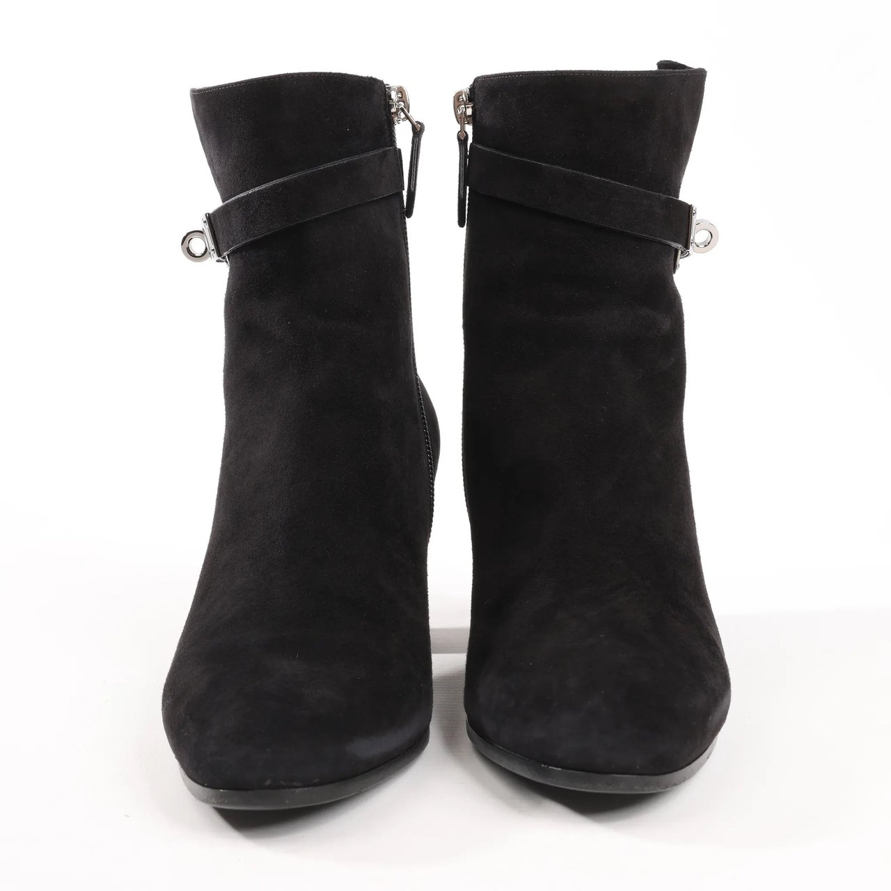 Hermès Hermes Saint Germain Kelly Metal Fittings Suede Ankle Boots in Black, Size 37 EU Zwart