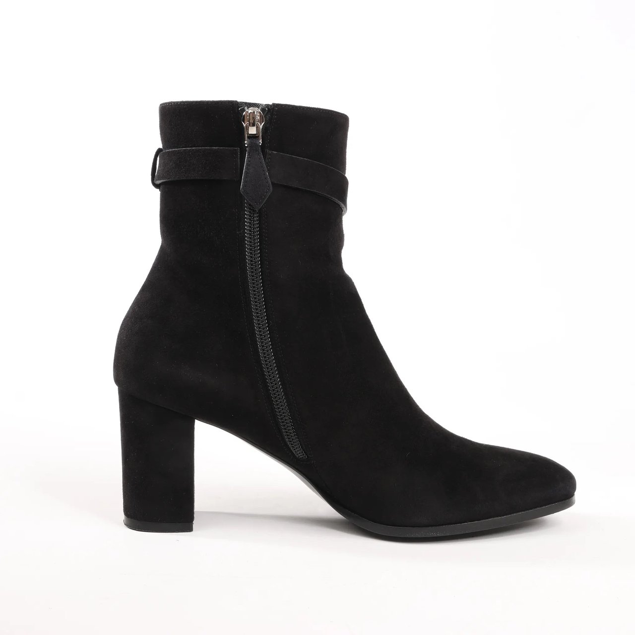 Hermès Hermes Saint Germain Kelly Metal Fittings Suede Ankle Boots in Black, Size 37 EU Zwart