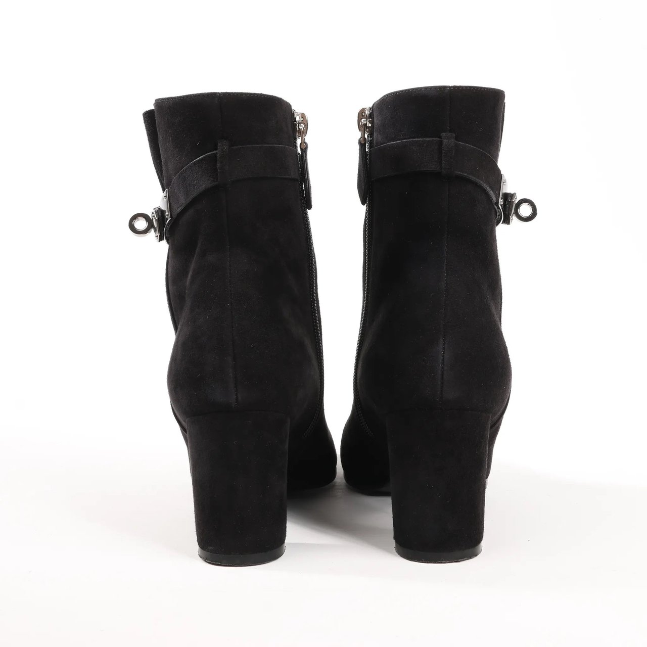 Hermès Hermes Saint Germain Kelly Metal Fittings Suede Ankle Boots in Black, Size 37 EU Zwart