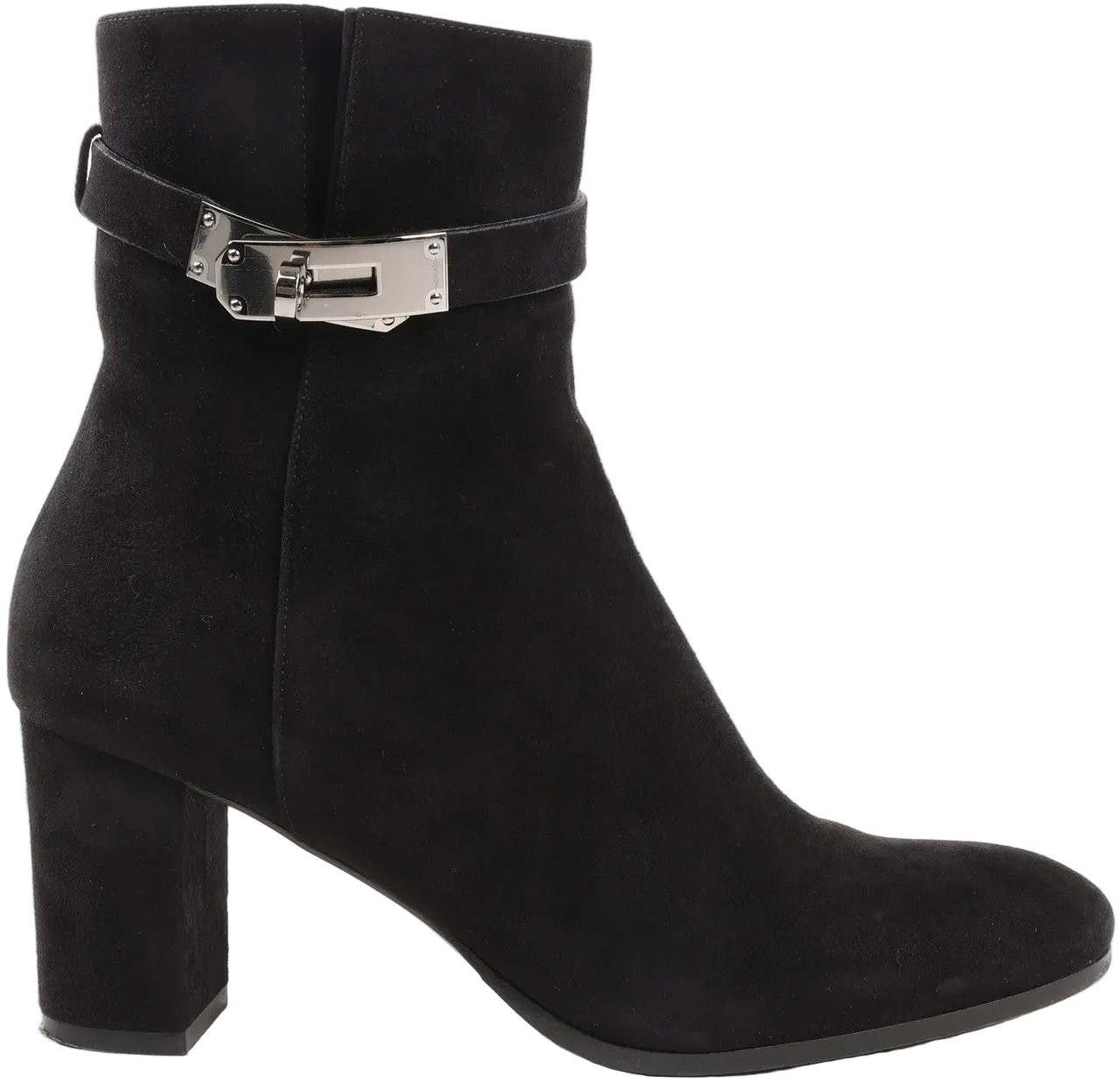 Hermès Hermes Saint Germain Kelly Metal Fittings Suede Ankle Boots in Black, Size 37 EU Zwart
