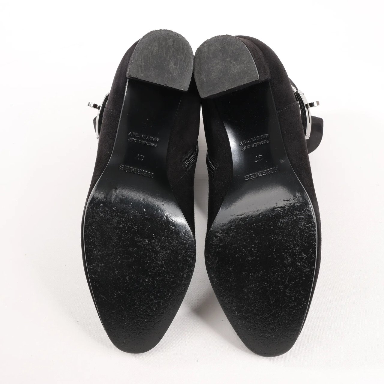 Hermès Hermes Saint Germain Kelly Metal Fittings Suede Ankle Boots in Black, Size 37 EU Zwart