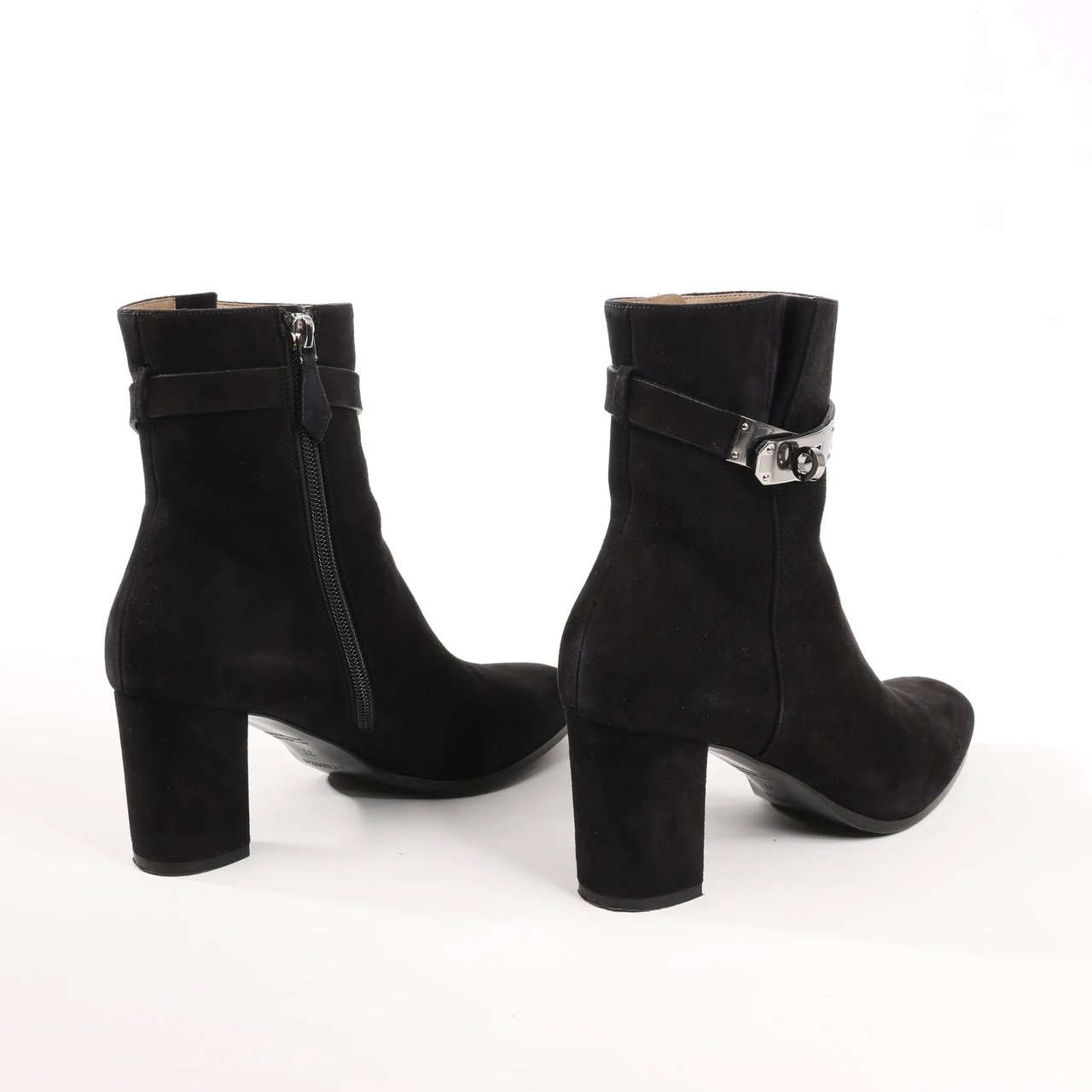 Hermès Hermes Saint Germain Kelly Metal Fittings Suede Ankle Boots in Black, Size 37 EU Zwart