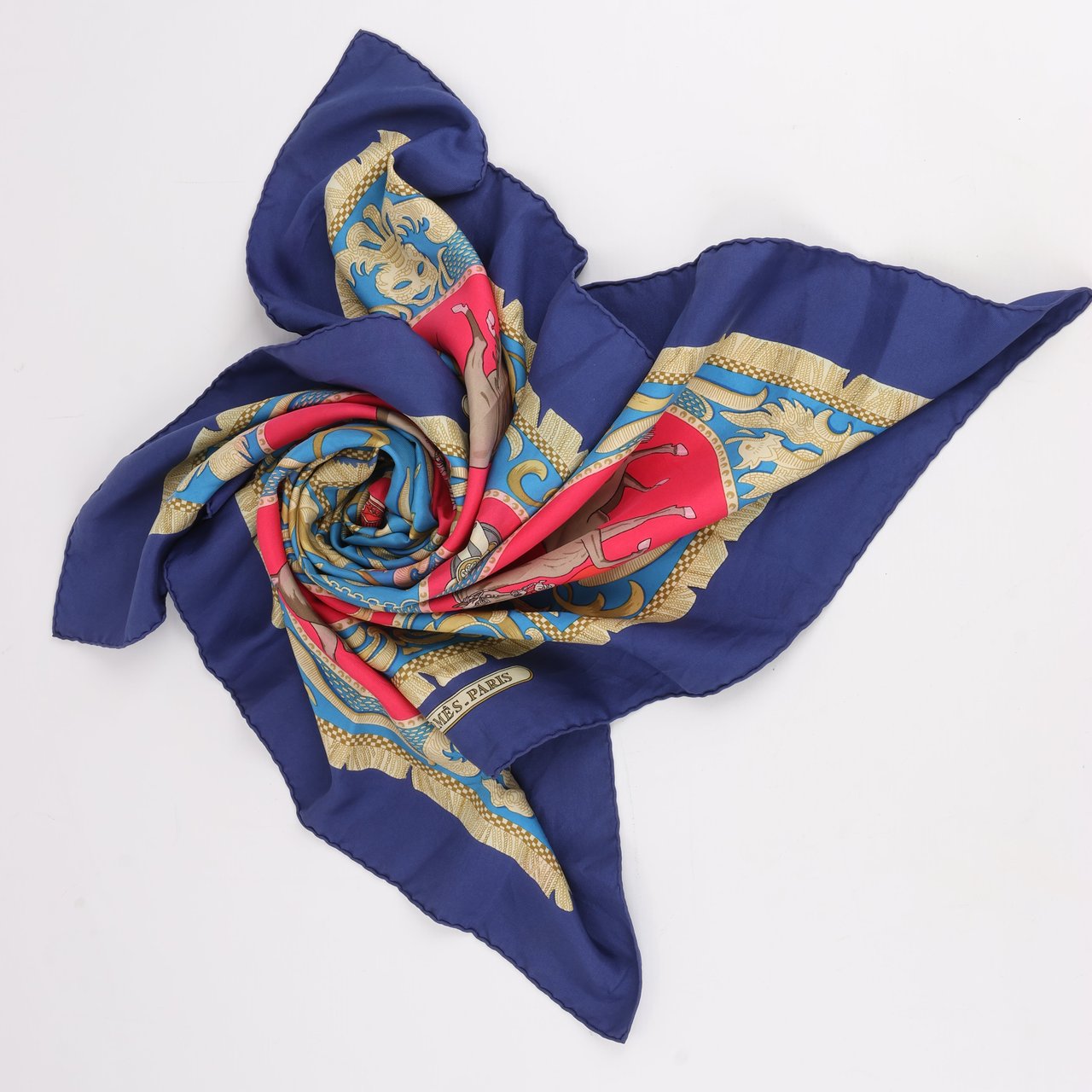 Hermès Hermès Carré 90 "LA PRESENTATION" Silk handkerchief in Navy Blue Divers