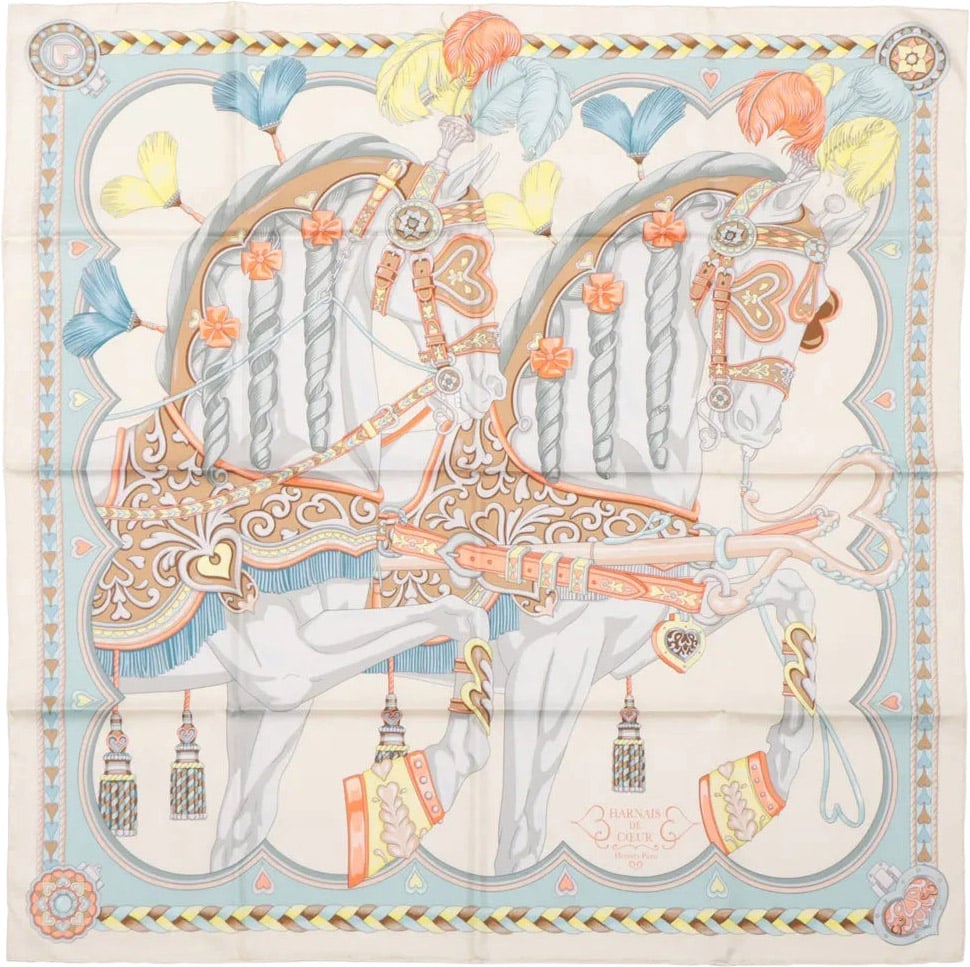 Hermès Hermes Carré 90 "HARNAIS DE COEUR" Silk handkerchief in Multicolor Divers