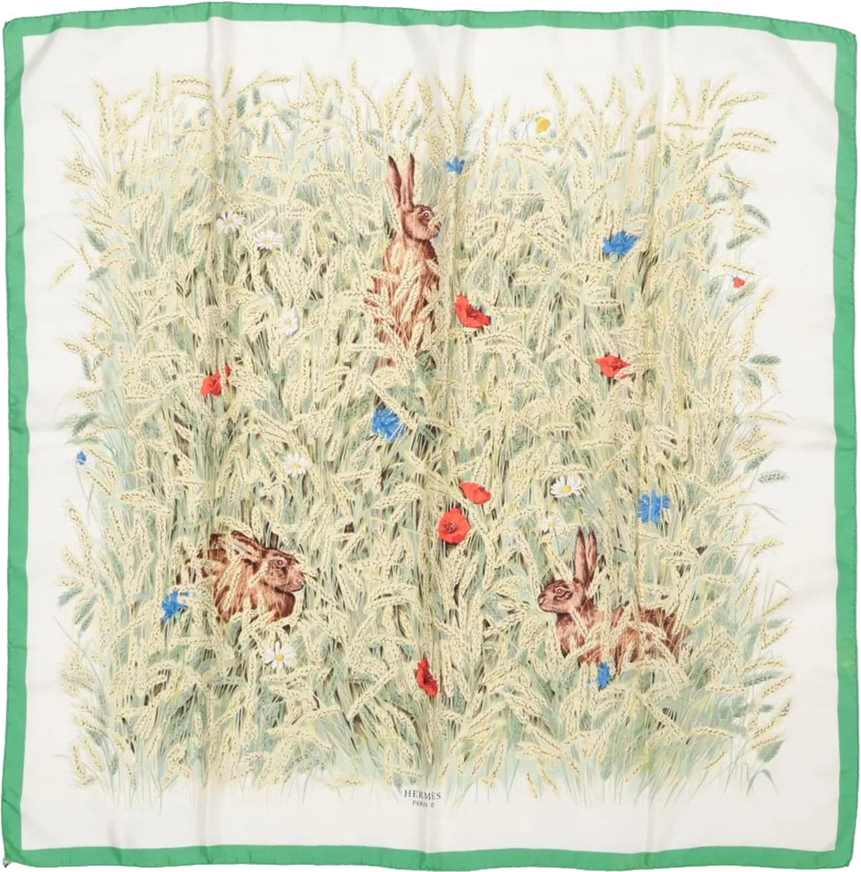 Hermès Hermès Carré 90 "Lapins Dans un Champ de blé" Silk handkerchief in Green Groen