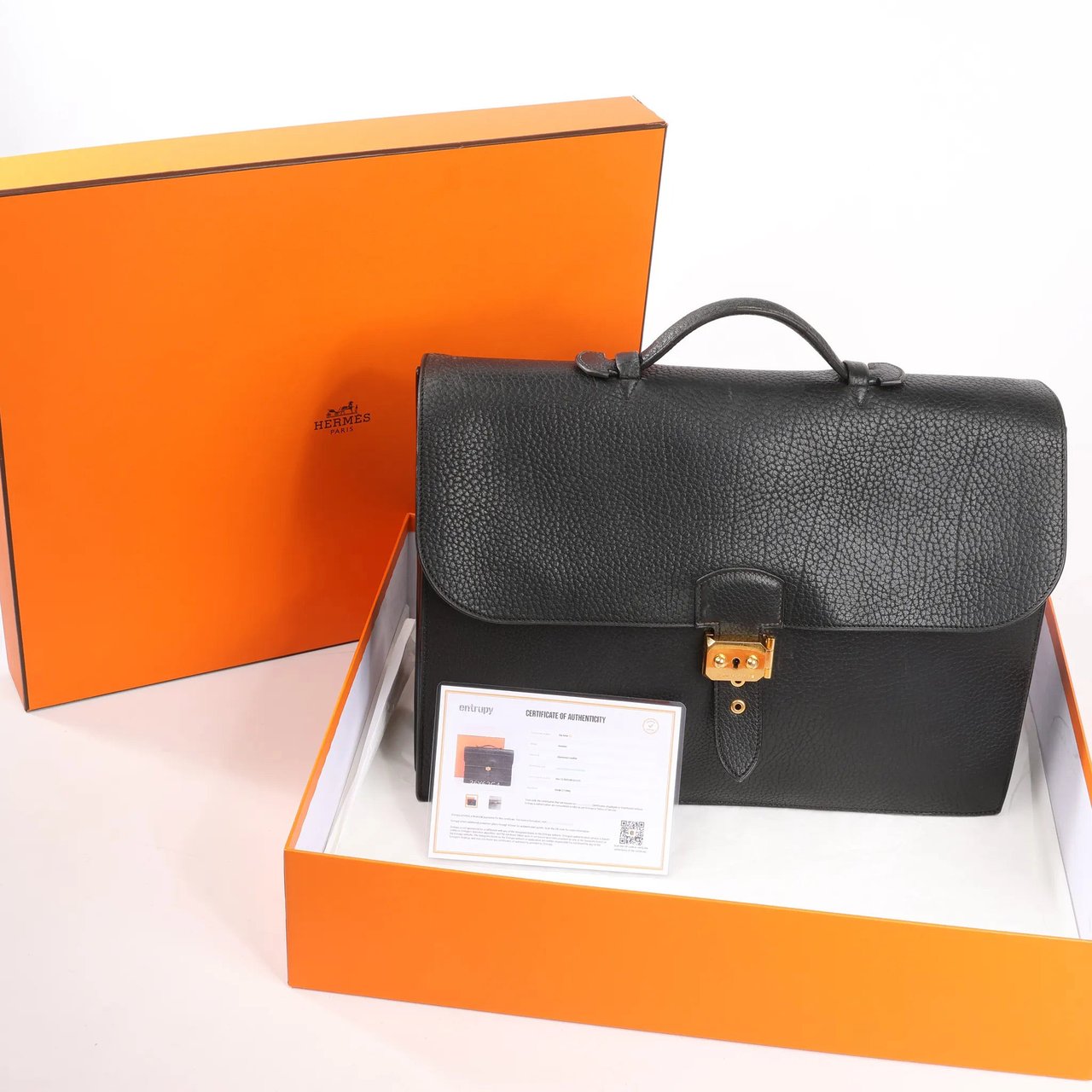 Hermès HERMÈS Sac à Depeche 38 Ardennes Leather Handbag in Black ○V:1992 Zwart