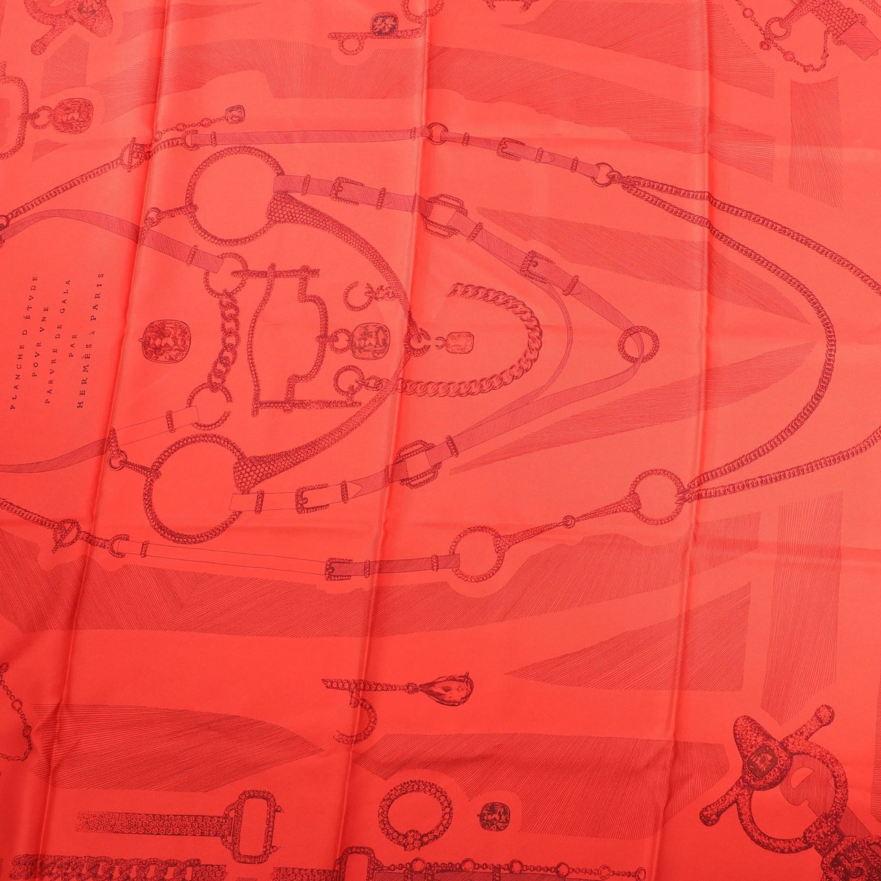 Hermès Hermès Carré 90 "ETVDE POVR VNE PARVRE DE GALA" Silk handkerchief in Red Rood