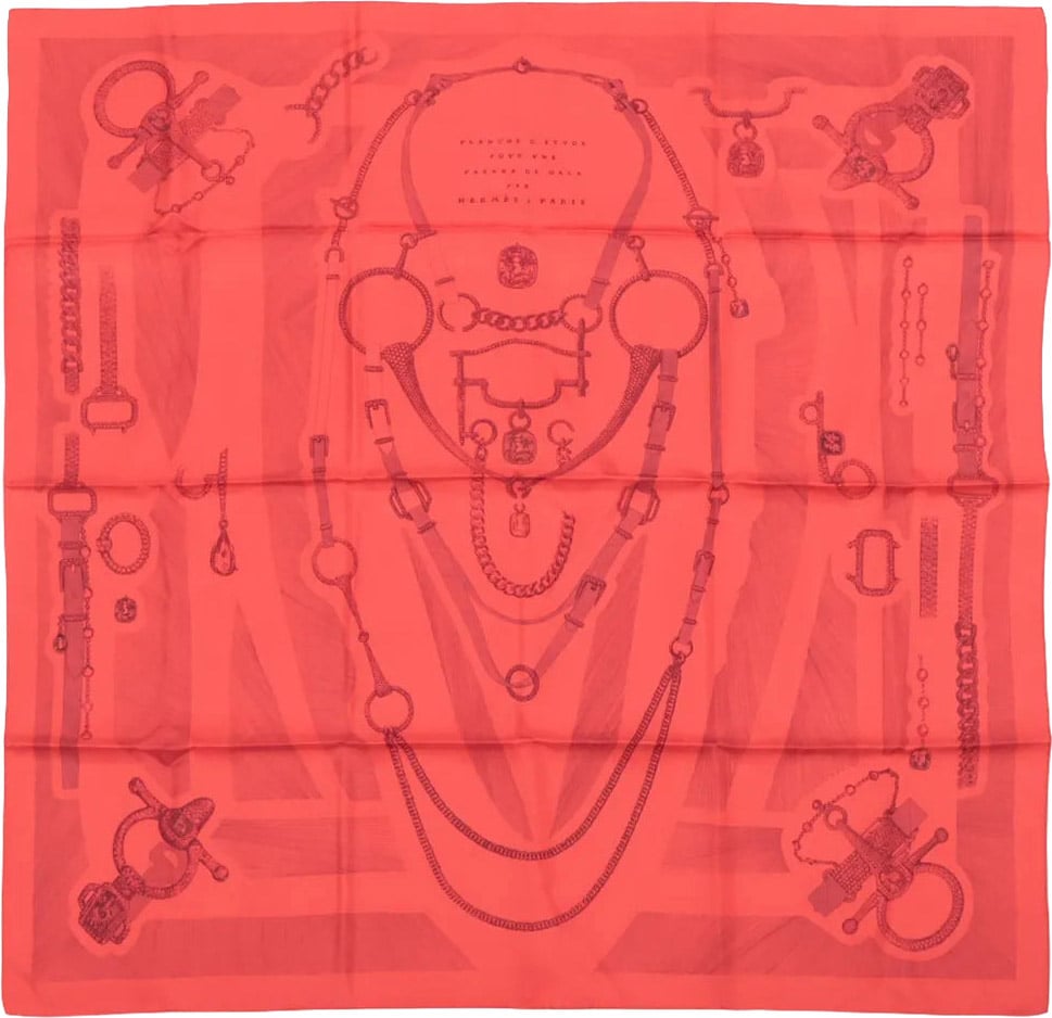Hermès Hermès Carré 90 "ETVDE POVR VNE PARVRE DE GALA" Silk handkerchief in Red Rood
