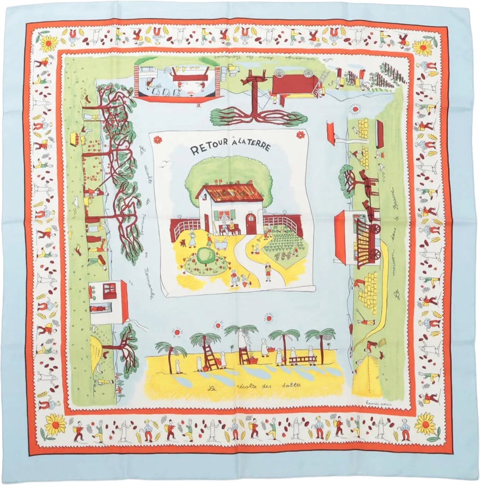 Hermès Hermès Carré 90 "RETOUR A LA TERRE" Silk handkerchief in Light Blue Blauw