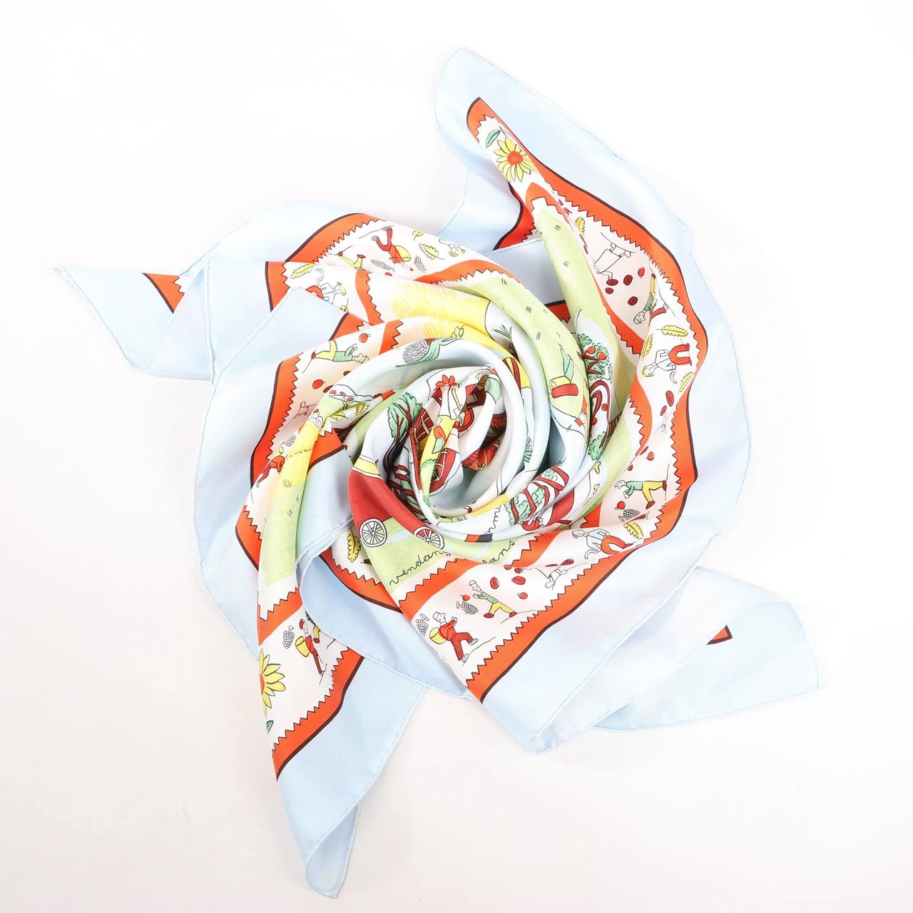 Hermès Hermès Carré 90 "RETOUR A LA TERRE" Silk handkerchief in Light Blue Blauw