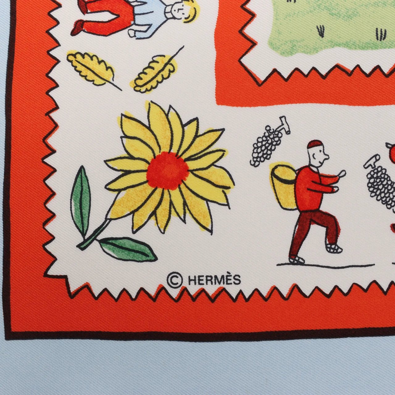 Hermès Hermès Carré 90 "RETOUR A LA TERRE" Silk handkerchief in Light Blue Blauw