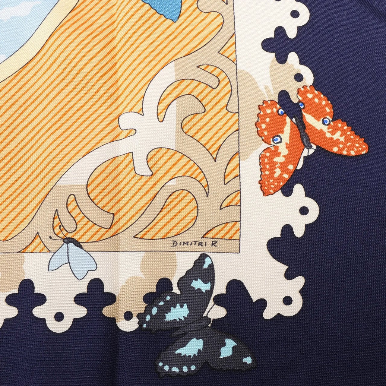 Hermès Hermès Carré 90 "VARANGUES" Silk handkerchief in Navy Blue x Orange Oranje