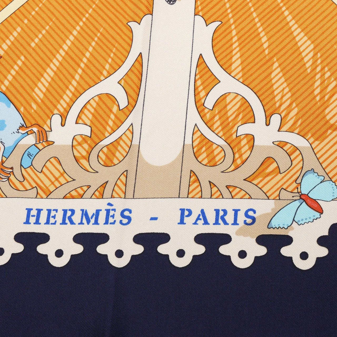 Hermès Hermès Carré 90 "VARANGUES" Silk handkerchief in Navy Blue x Orange Oranje