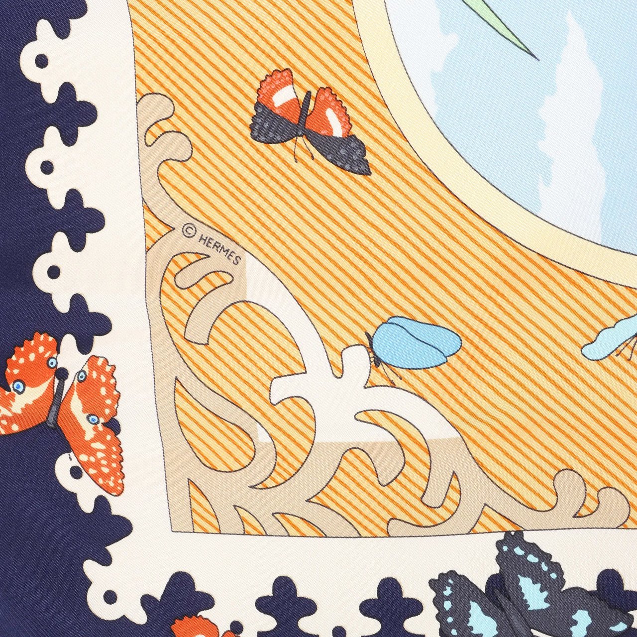 Hermès Hermès Carré 90 "VARANGUES" Silk handkerchief in Navy Blue x Orange Oranje