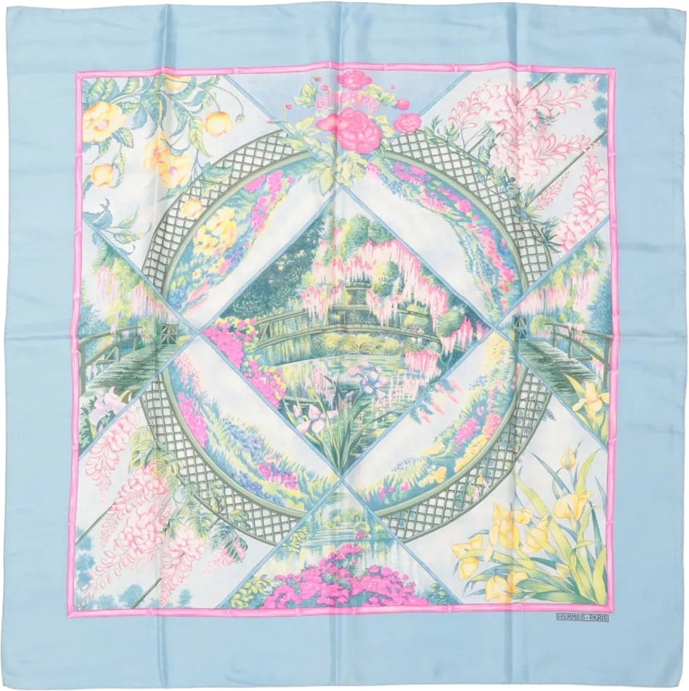 Hermès Hermès Carré 90 "GIVERny" Silk handkerchief in Light Blue Blauw