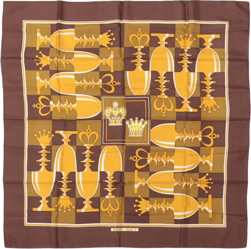 Hermès Hermès Carré 90 "ÉCHIQUIER" Silk handkerchief in Brown Bruin