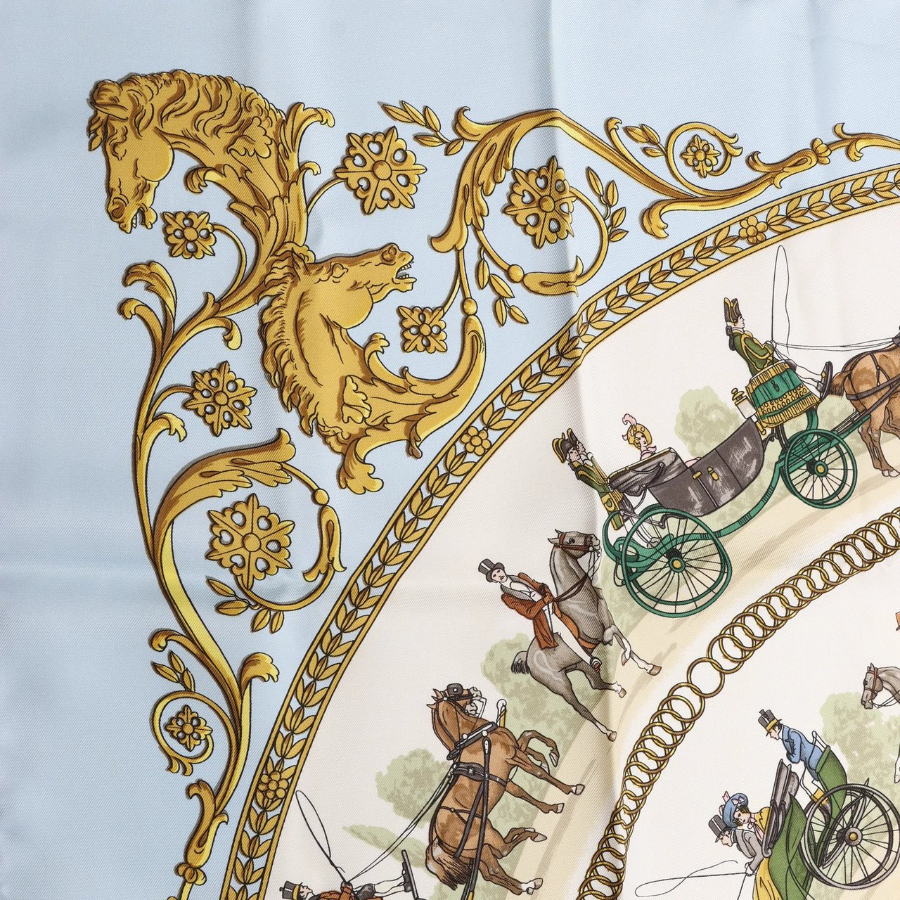 Hermès Hermès Carré 90 "LA PROMENADE DE LONGCHAMPS" Silk handkerchief in Blue Blauw