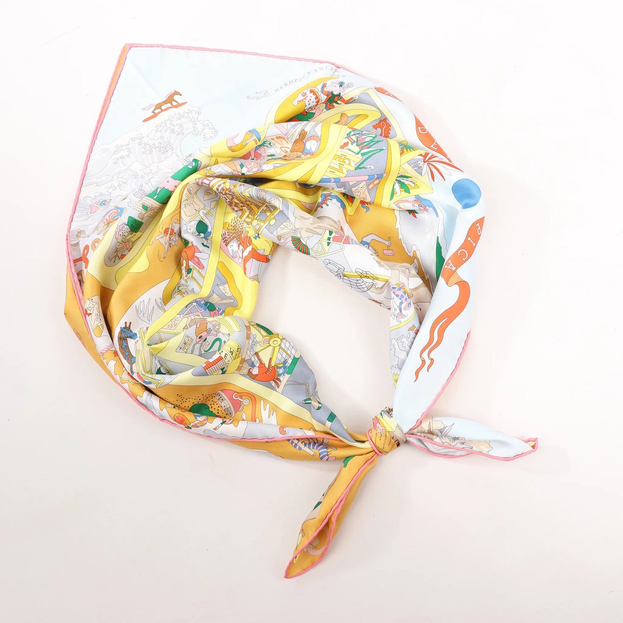 Hermès Hermès Carré 90 "Academia Ipica" Silk handkerchief in Orange Oranje