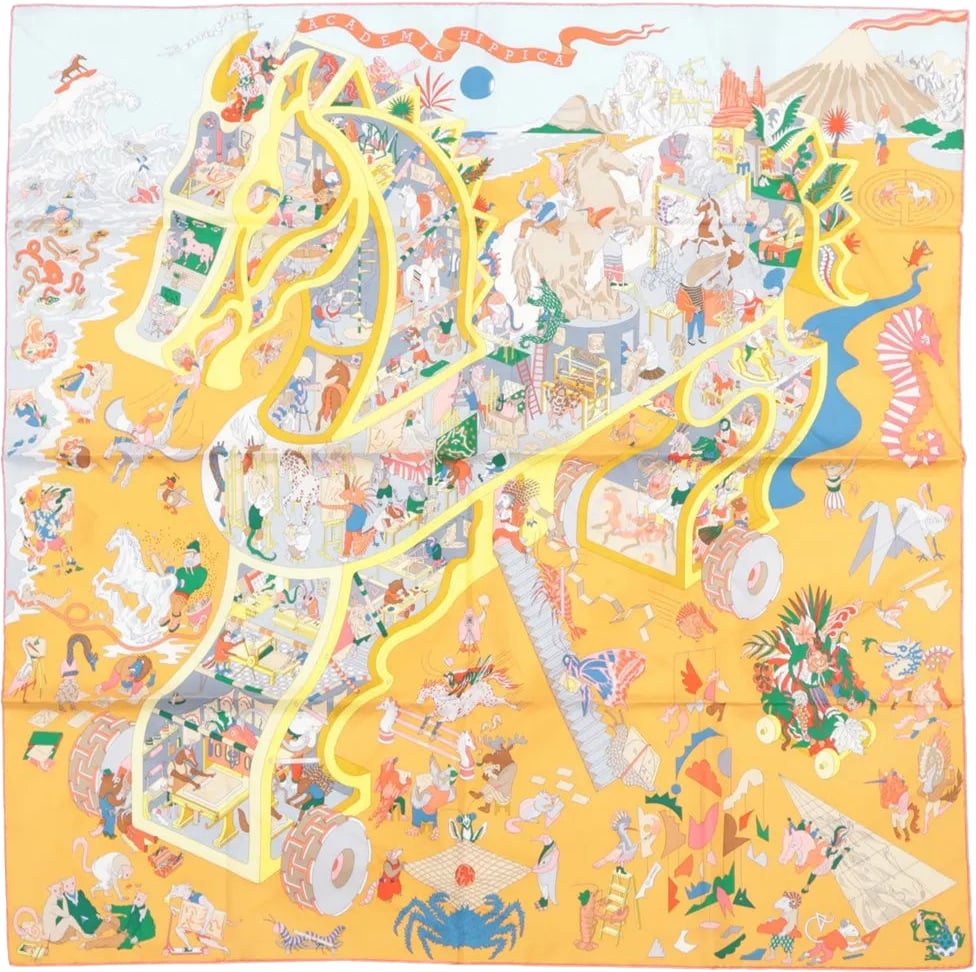 Hermès Hermès Carré 90 "Academia Ipica" Silk handkerchief in Orange Oranje